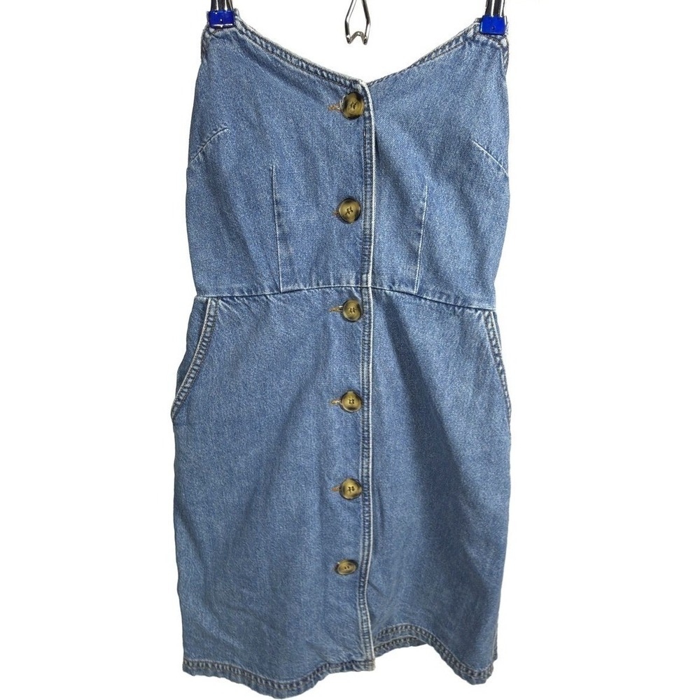 BDG Denim Mini Dress S Womens Button Front Smocked Back Blue